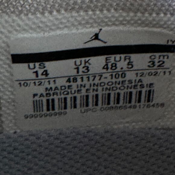 Nike Air Jordan Retro V.1 Men's Size 14 Shoes White Stealth Leather Sneakers - Picture 8 of 9